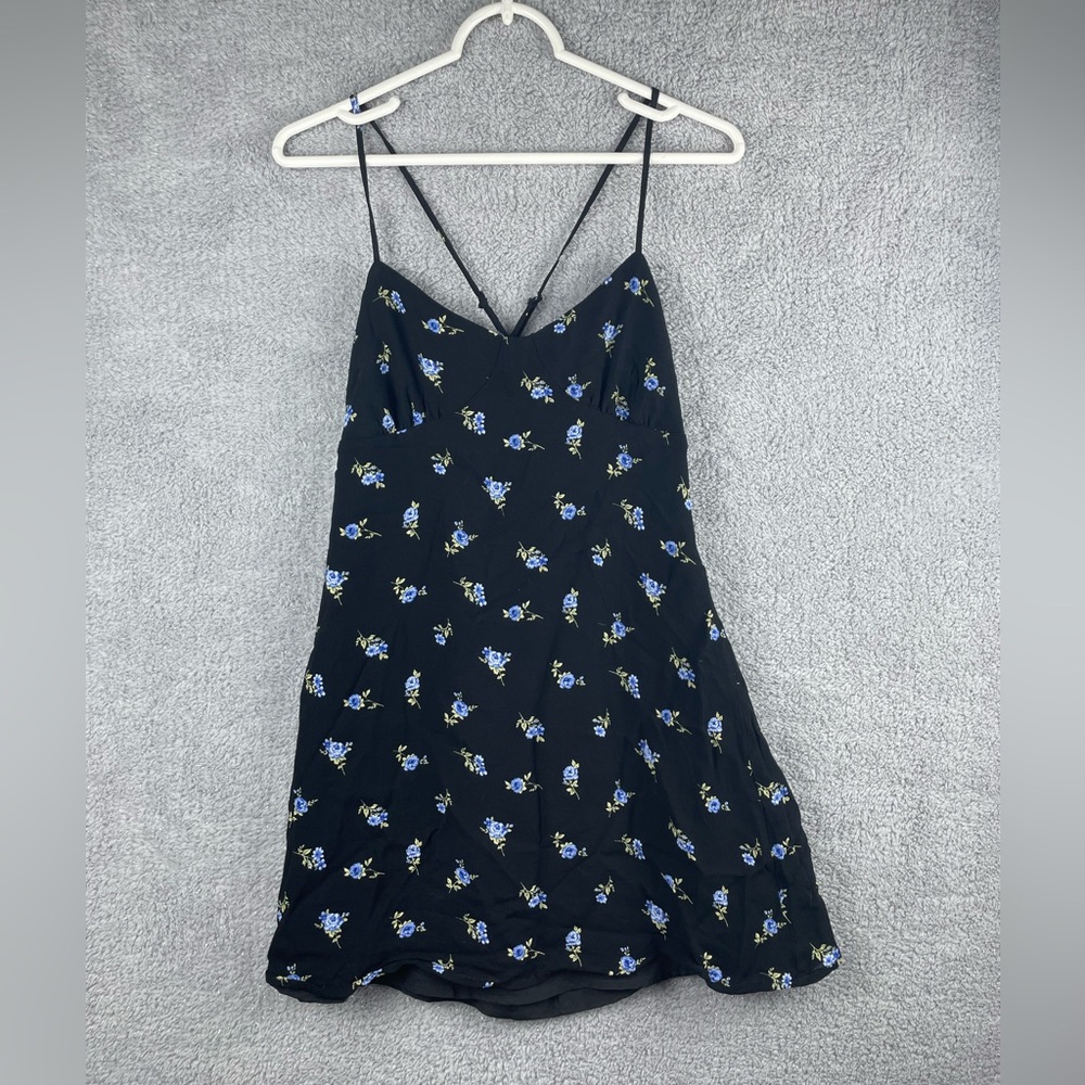 Forever 21 Black Dress with Blue Floral Pattern